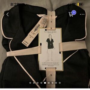 VICTORIA'S SECRET Glazed Satin Short Pajama Set Jaguar black -w/ lace panties-Sm